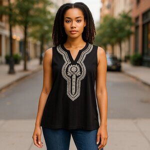 NVGARD Black Embroidered Boho Tank Top Ladies XL 18-20